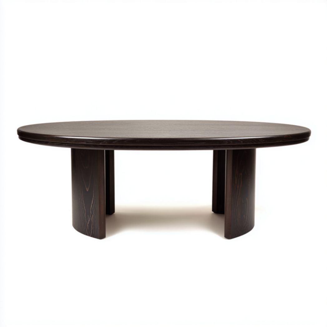 Table de Bureau Ovale en Bois de Frêne et de Chêne avec Pieds en Demi-Lune-Thefurniturepaintfr