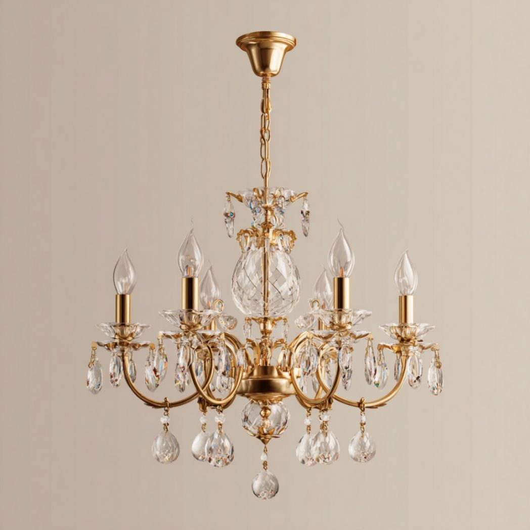 Suspension, design en métal doré avec pendentifs en cristal-Thefurniturepaintfr