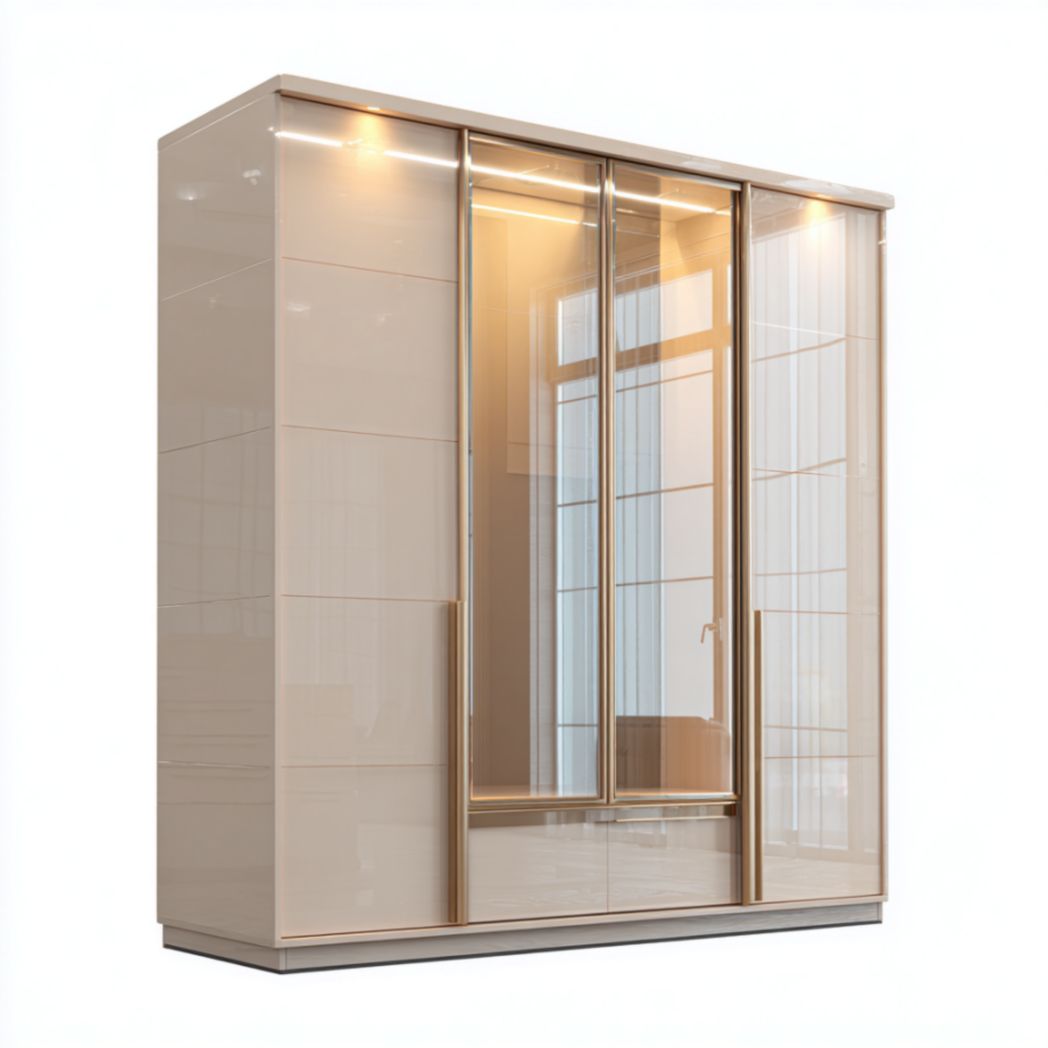 Armoire à 3 portes coulissantes avec éclairage intégré et finition brillante-Thefurniturepaintfr