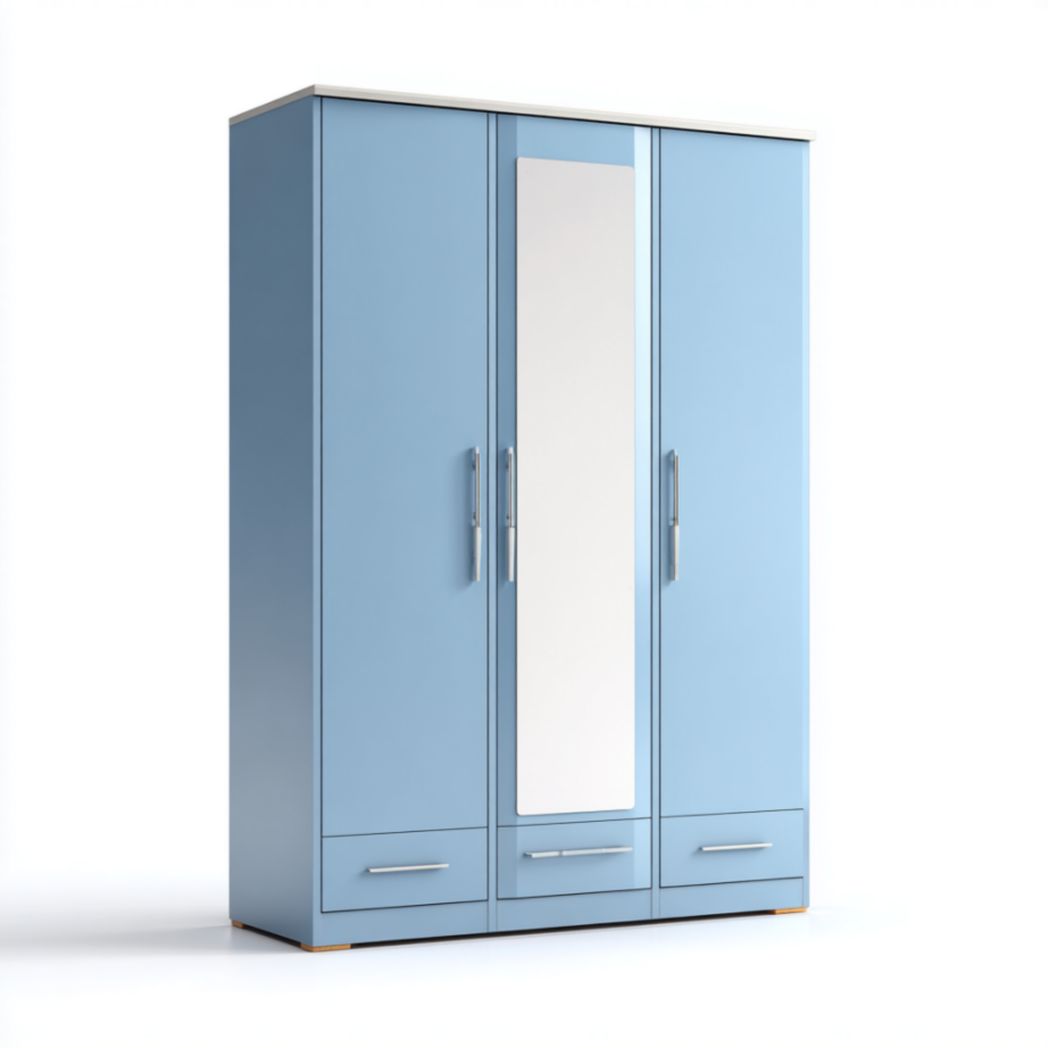 Armoire en bois bleu avec miroir, portes avec poignées métalliques-Thefurniturepaintfr
