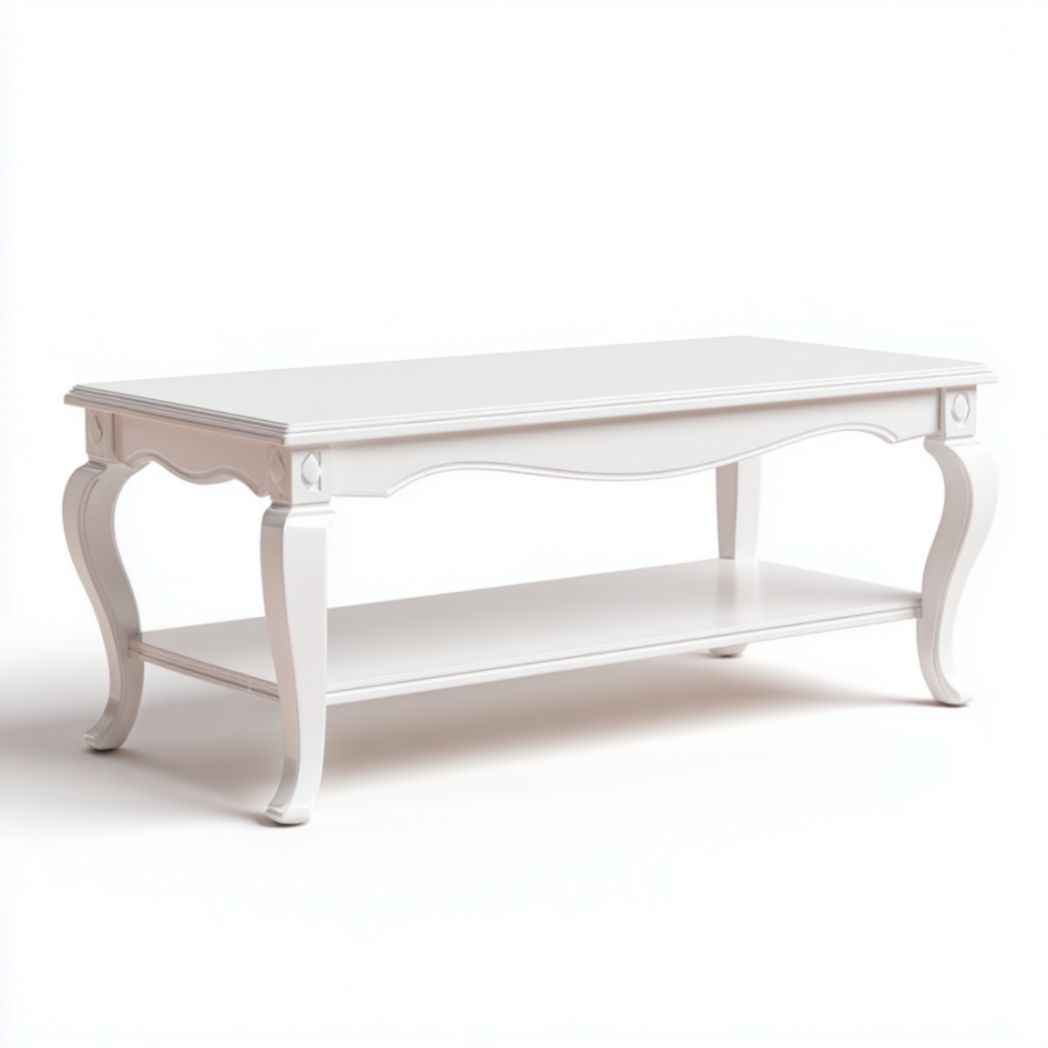 Table Basse Rectangulaire à 2 Niveaux en Bois de Peuplier Blanc-Thefurniturepaintfr