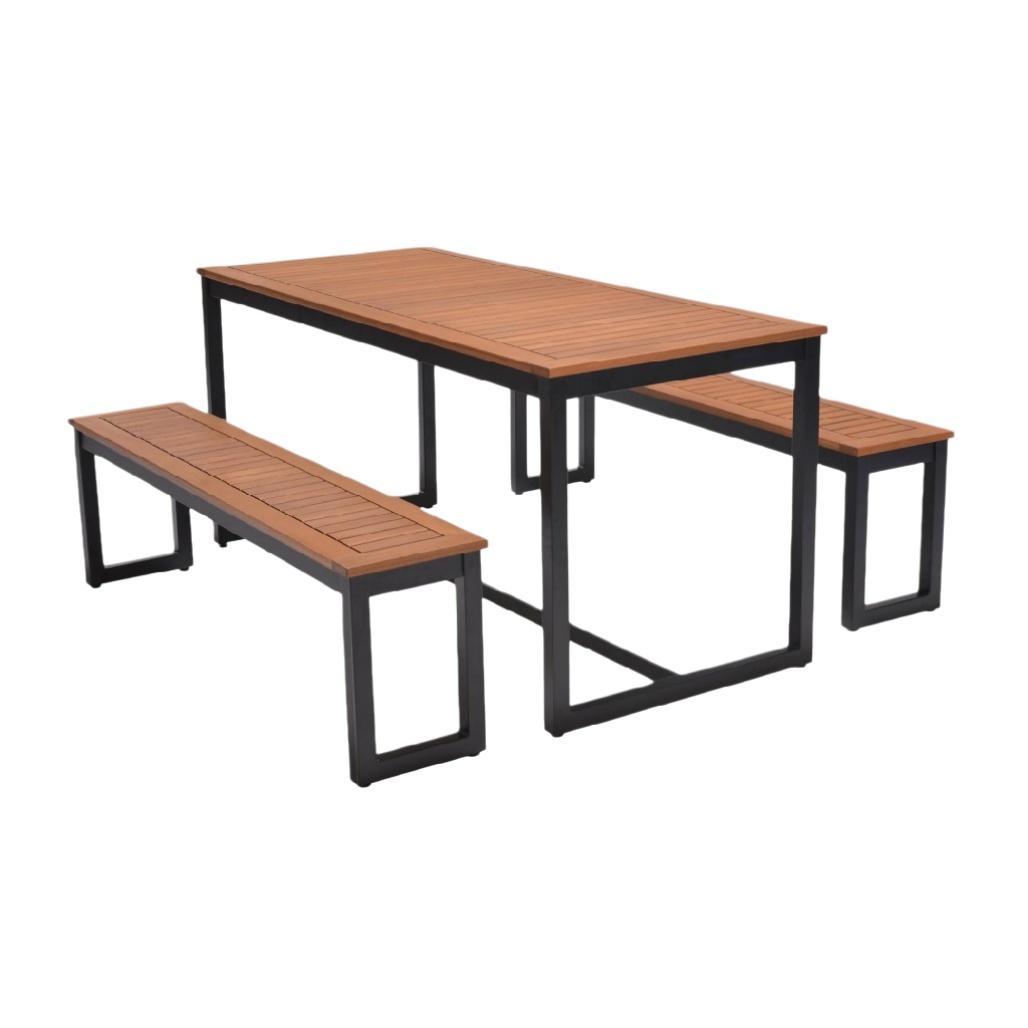 Table de jardin en acier et bois composite pour espaces extérieurs - 150 x 75 x 75-norainterieur