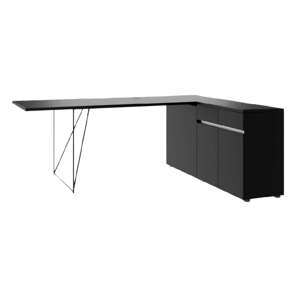 Bureau d'angle avec rangement en mélaminé noir - 160 x 70 x 75-norainterieur