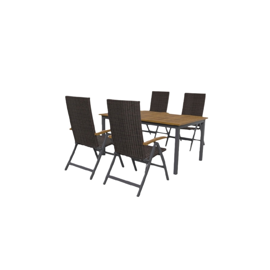 Table à manger en extérieur avec chaises en résine tressée - 150 x 90 x 75-solisspace
