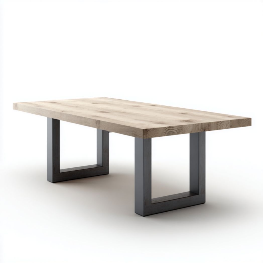 Table de Bureau en Bois de Pin et de Sapin avec Pieds en U en Acier Noir-Allfurnituremdfr