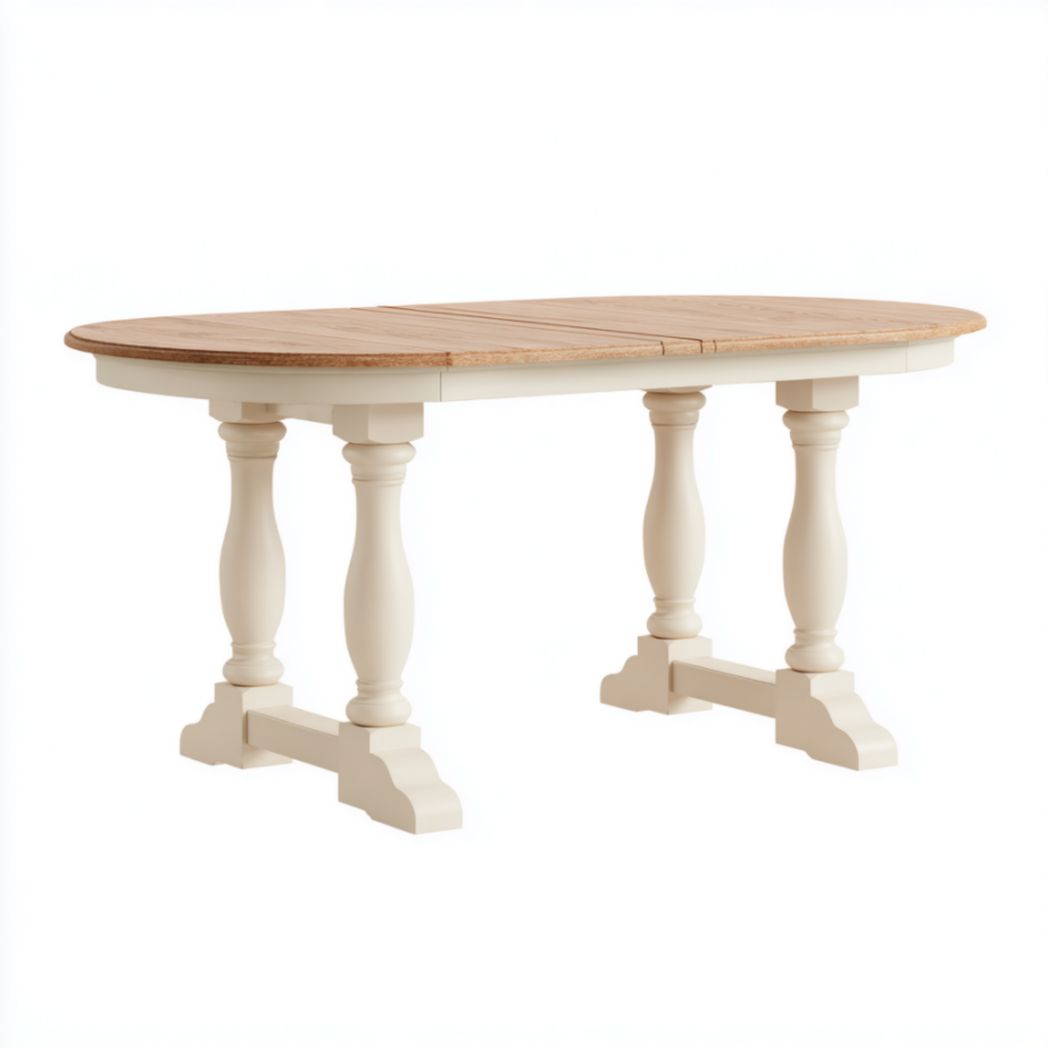 Table Ovale Extensible en Bois de Pin et de Chêne avec Pieds Balustres Sculptés-Allfurnituremdfr