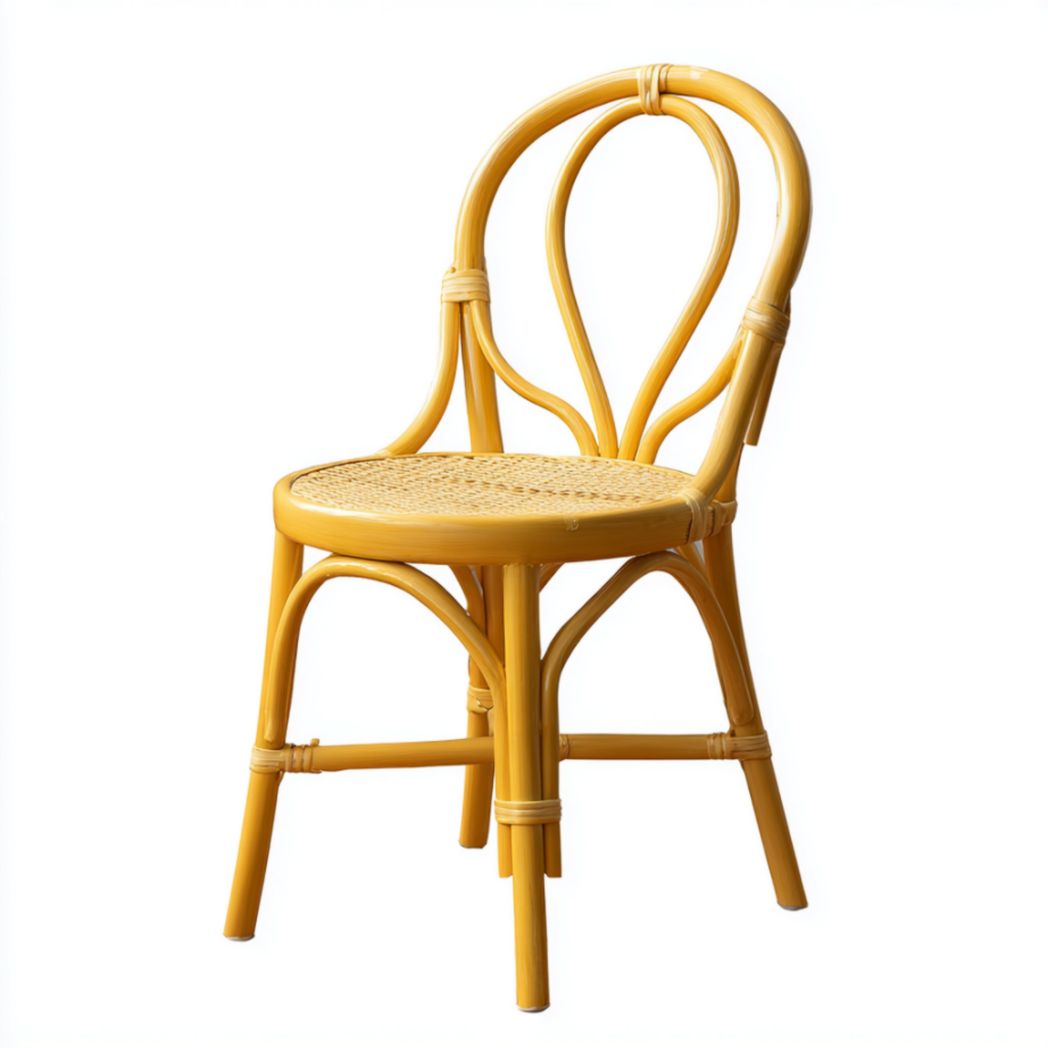 Chaise en Rotin Naturel et Bois de Hêtre avec Dossier Courbe Jaune-Allfurnituremdfr