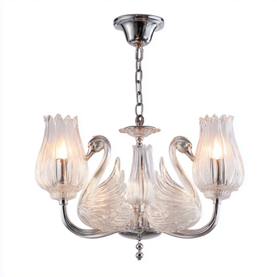 Suspension, design en forme de cygne avec base en cristal, 3 ampoules-Allfurnituremdfr