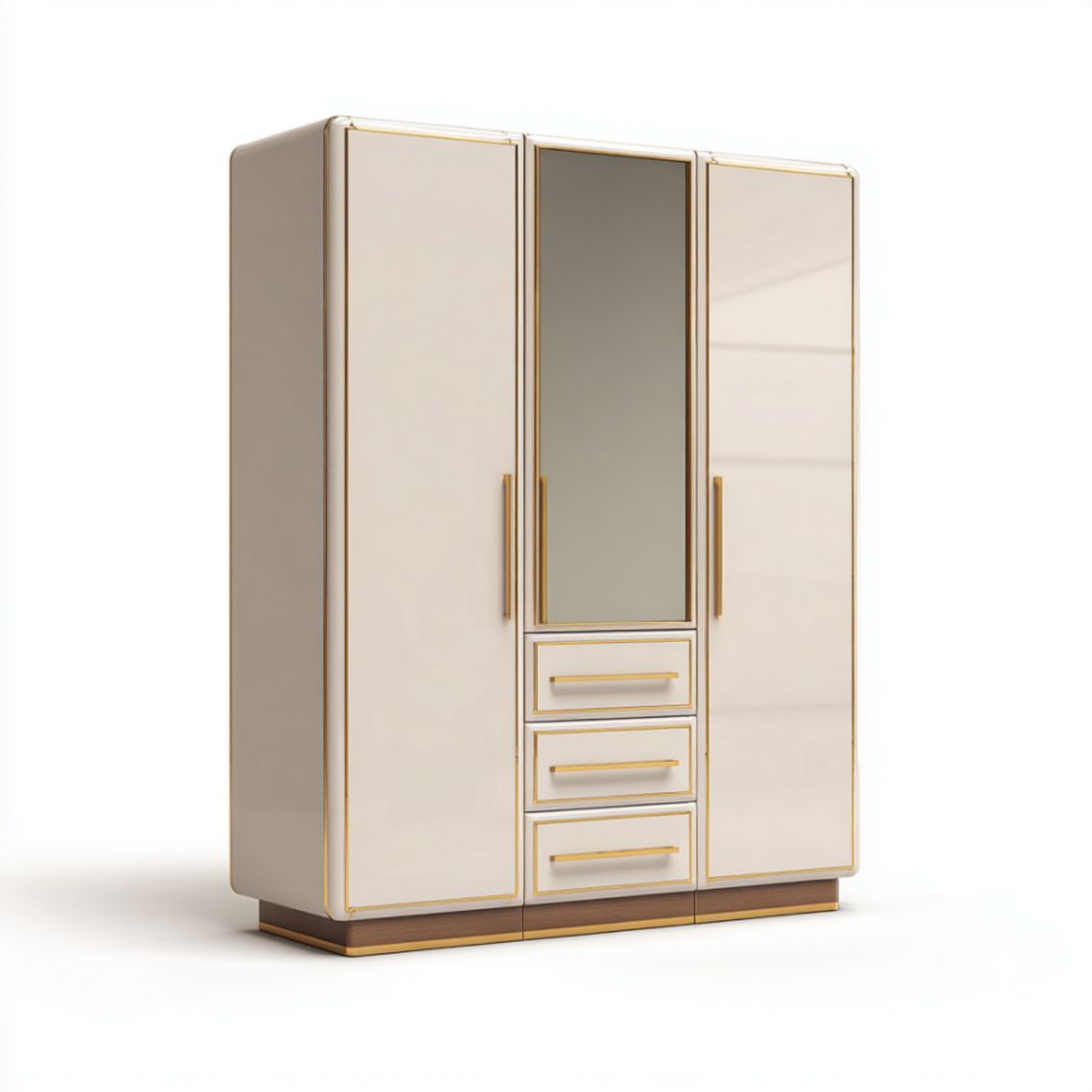 Armoire à 3 portes avec miroir central et tiroirs intégrés-Allfurnituremdfr