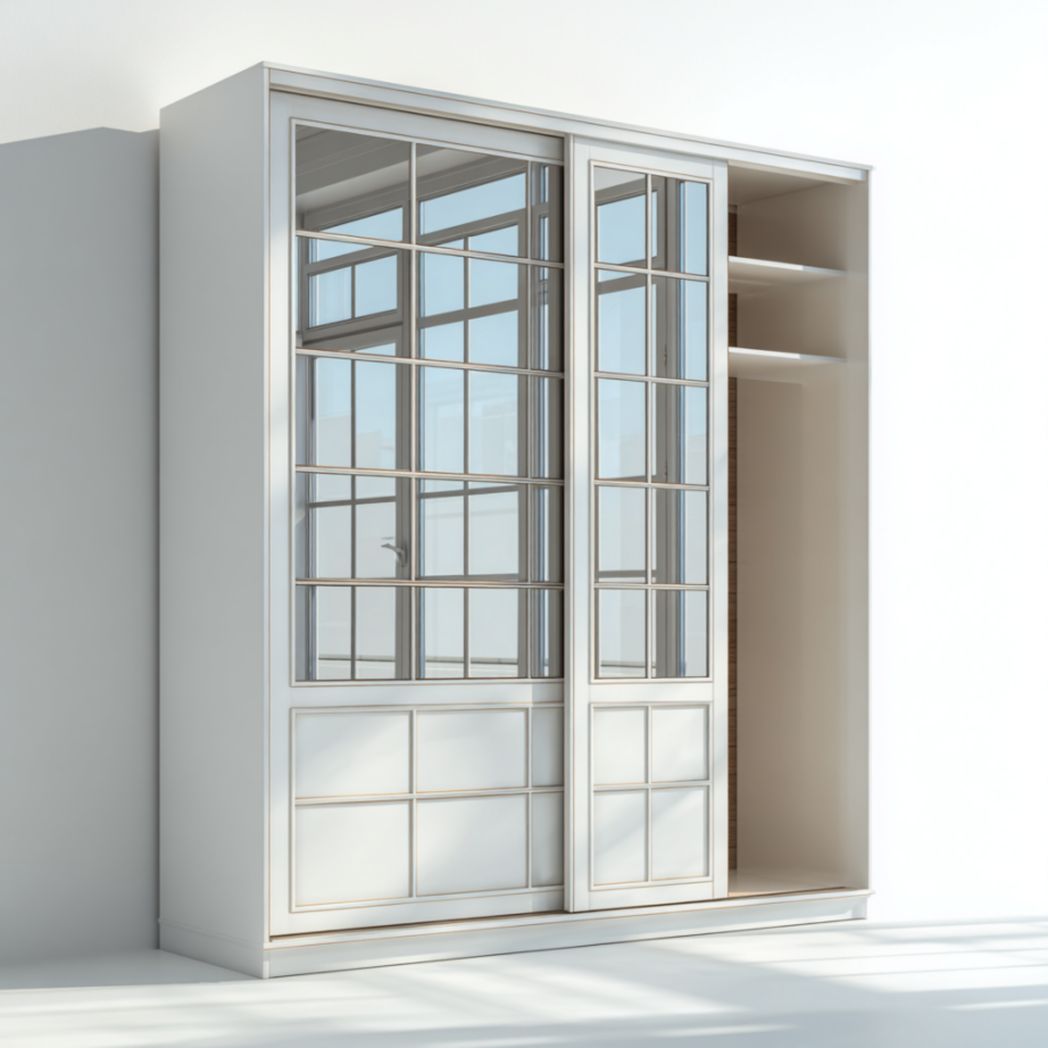 Armoire coulissante à portes vitrées et étagères ouvertes-Allfurnituremdfr