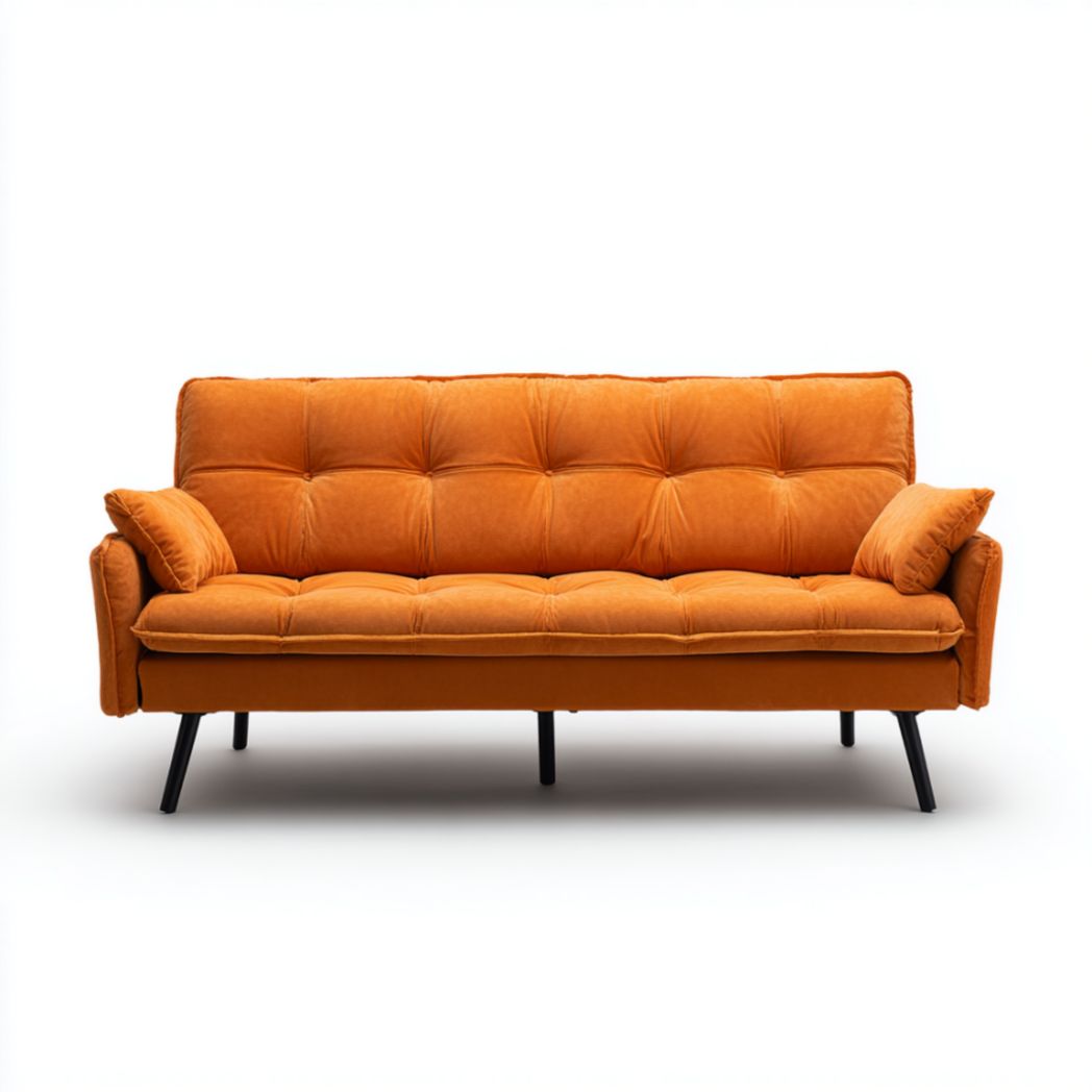 Canapé 3 places en tissu orange avec pieds en métal-Allfurnituremdfr