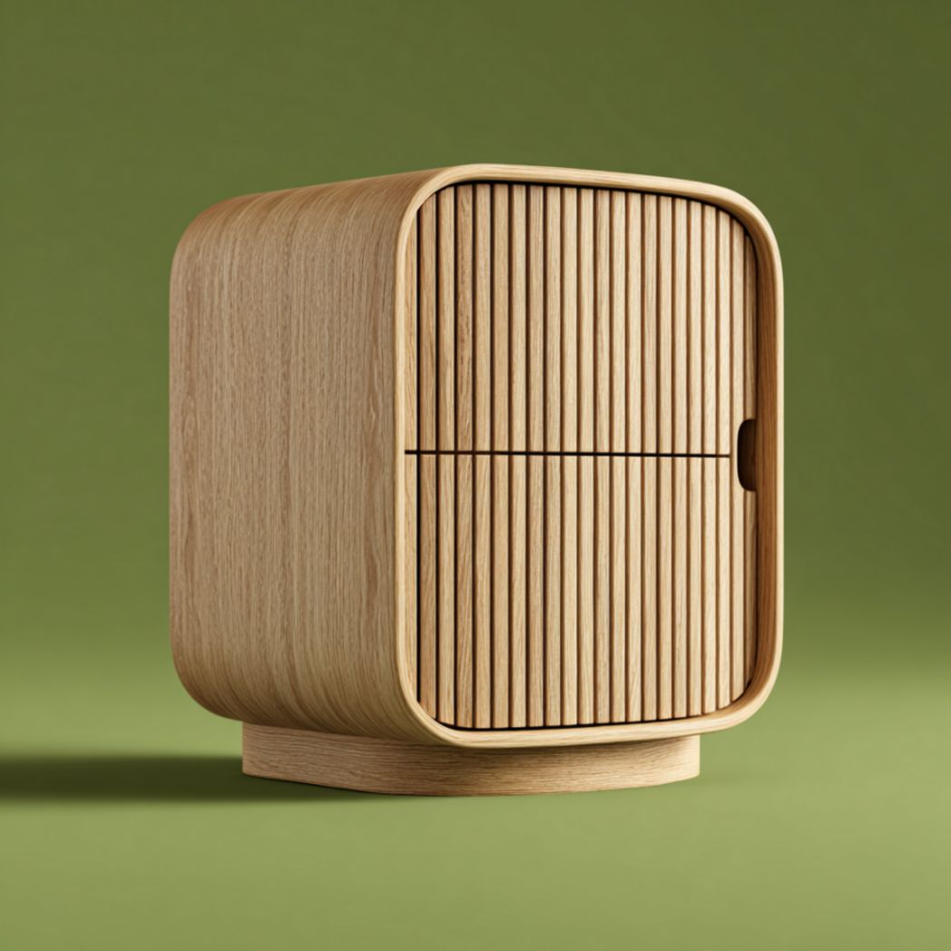 Table de Chevet à Rideau Coulissant en Bois de Chêne - Naturel-Frfurnituredr