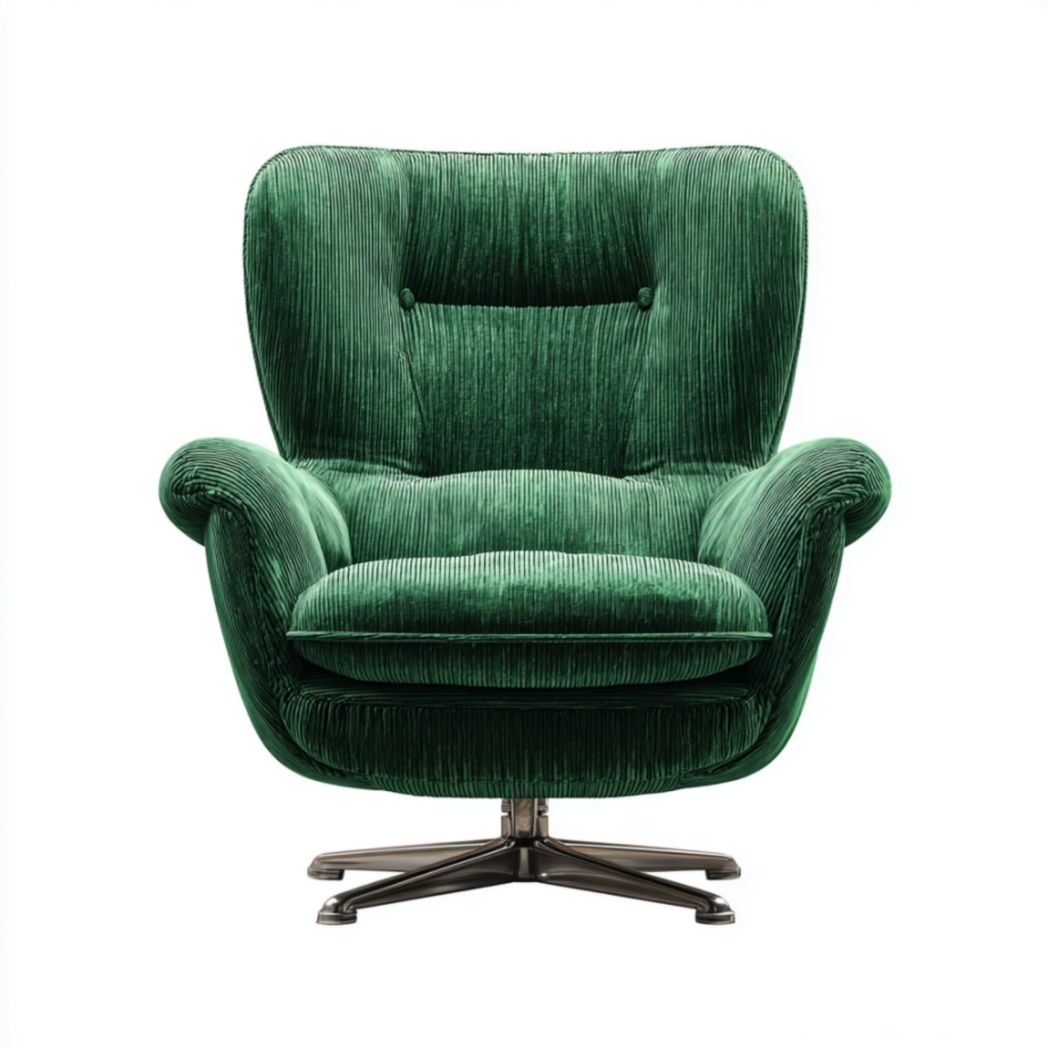Fauteuil Pivotant en Tissu de Polyester à Texture Côtelée - Vert-Frfurnituredr