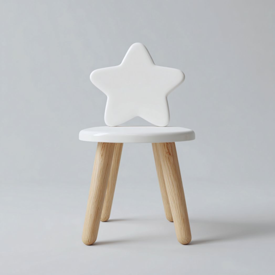 Chaise Enfant en Bois de Pin et de Peuplier avec Dossier en Forme d'Étoile Blanc-Frfurnituredr