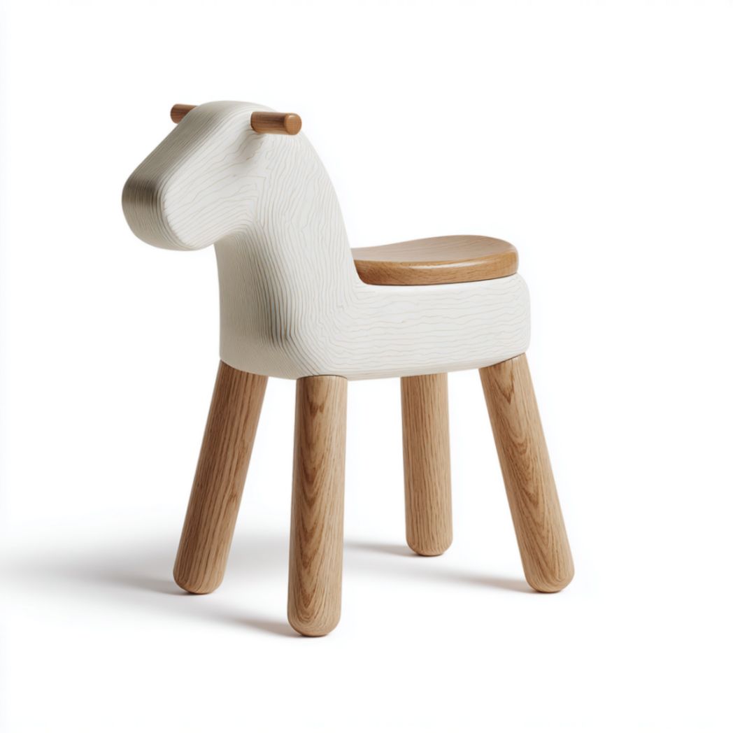 Tabouret pour Enfant en Forme de Cheval en Polyéthylène et Pieds en Chêne Massif-Frfurnituredr
