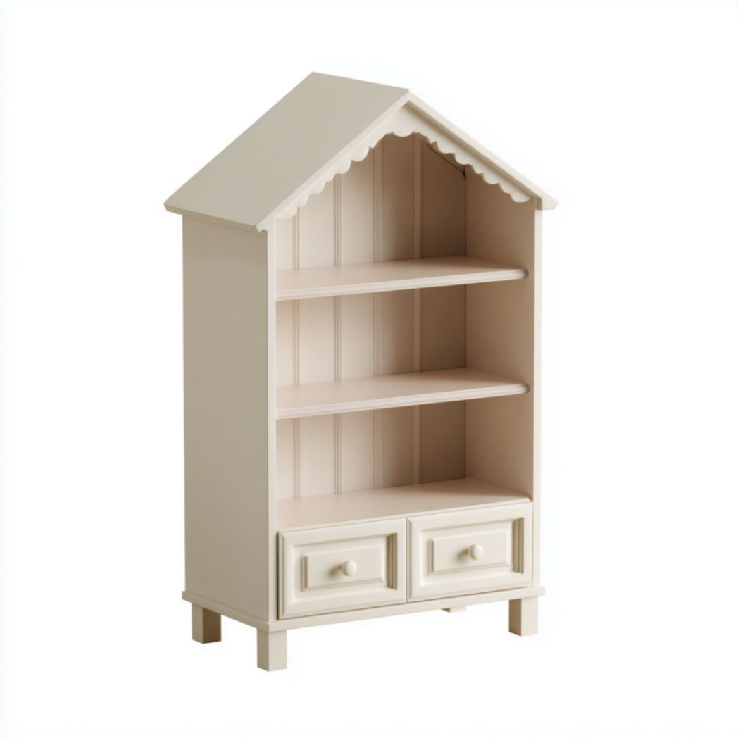 Bibliothèque pour Enfant en Forme de Maison avec 2 Tiroirs en Bois de Pin et Épicéa-Frfurnituredr