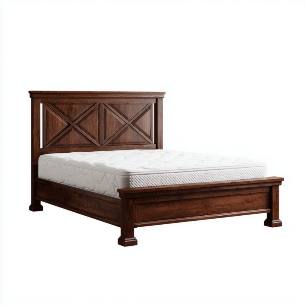 Cadre de Lit Double en Bois de Pin Massif avec Tête de Lit à Motif en X-Qualityfurniturecr