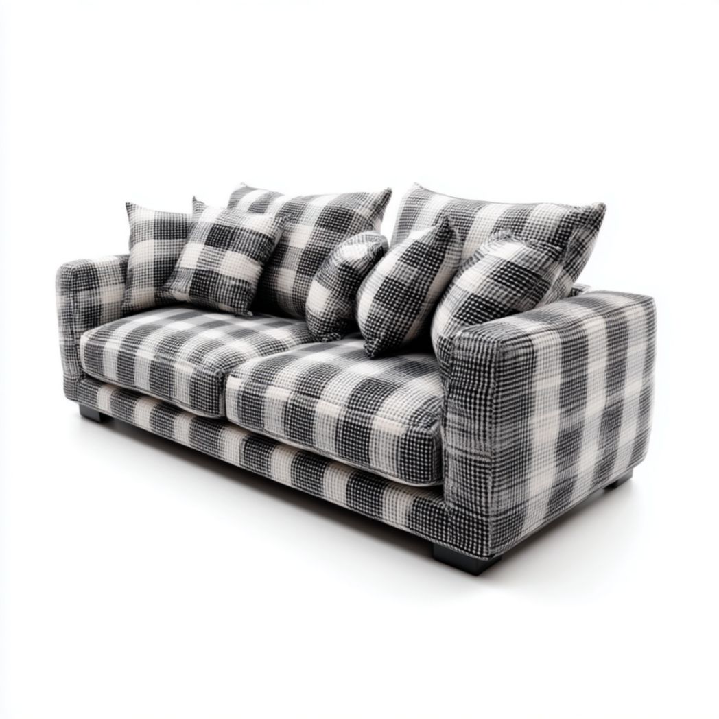 Canapé 3 places en tissu polyester à motif carreaux noir et blanc-Qualityfurniturecr