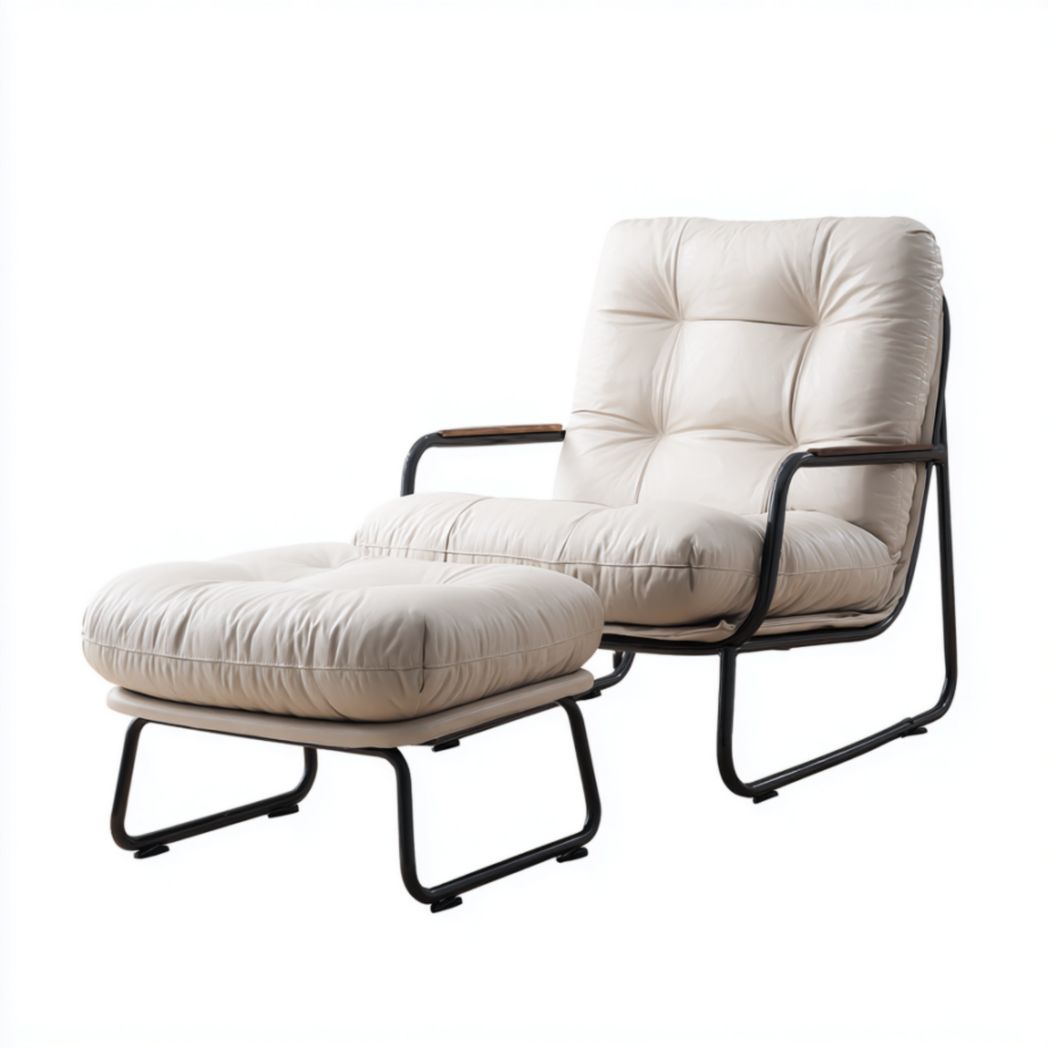 Fauteuil inclinable en tissu avec repose-pieds, doté d'une structure en acier noir.-Qualityfurniturecr