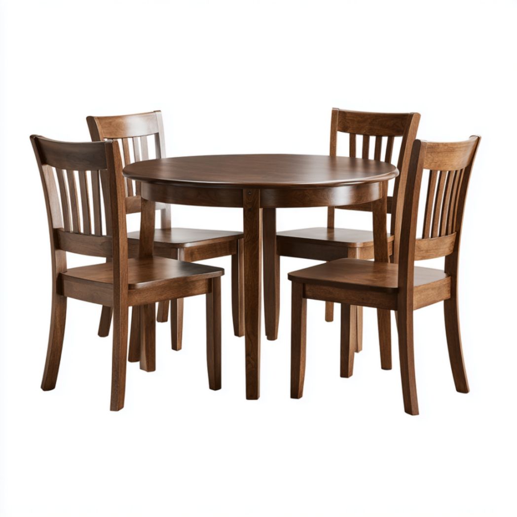 Table ronde avec chaises en bois – Plateau en bois et pieds en bois-Qualityfurniturecr