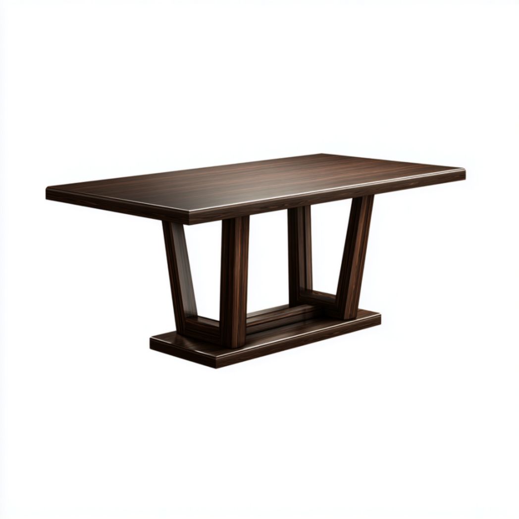 Table de salle à manger en noyer et frêne, avec pieds en colonne et base robuste.-Qualityfurniturecr