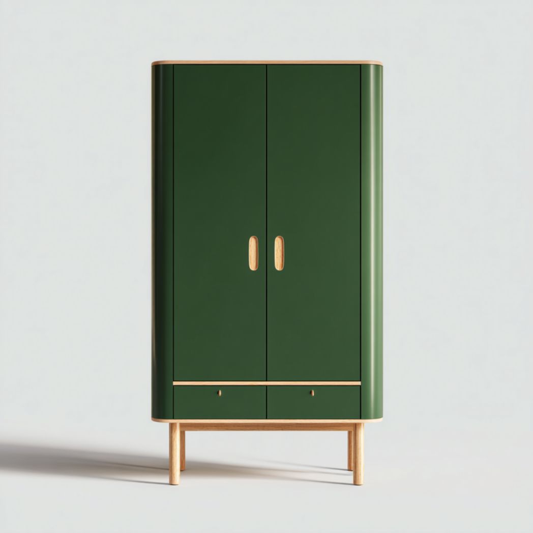 Armoire en bois vert, portes avec poignées en bois-Qualityfurniturecr