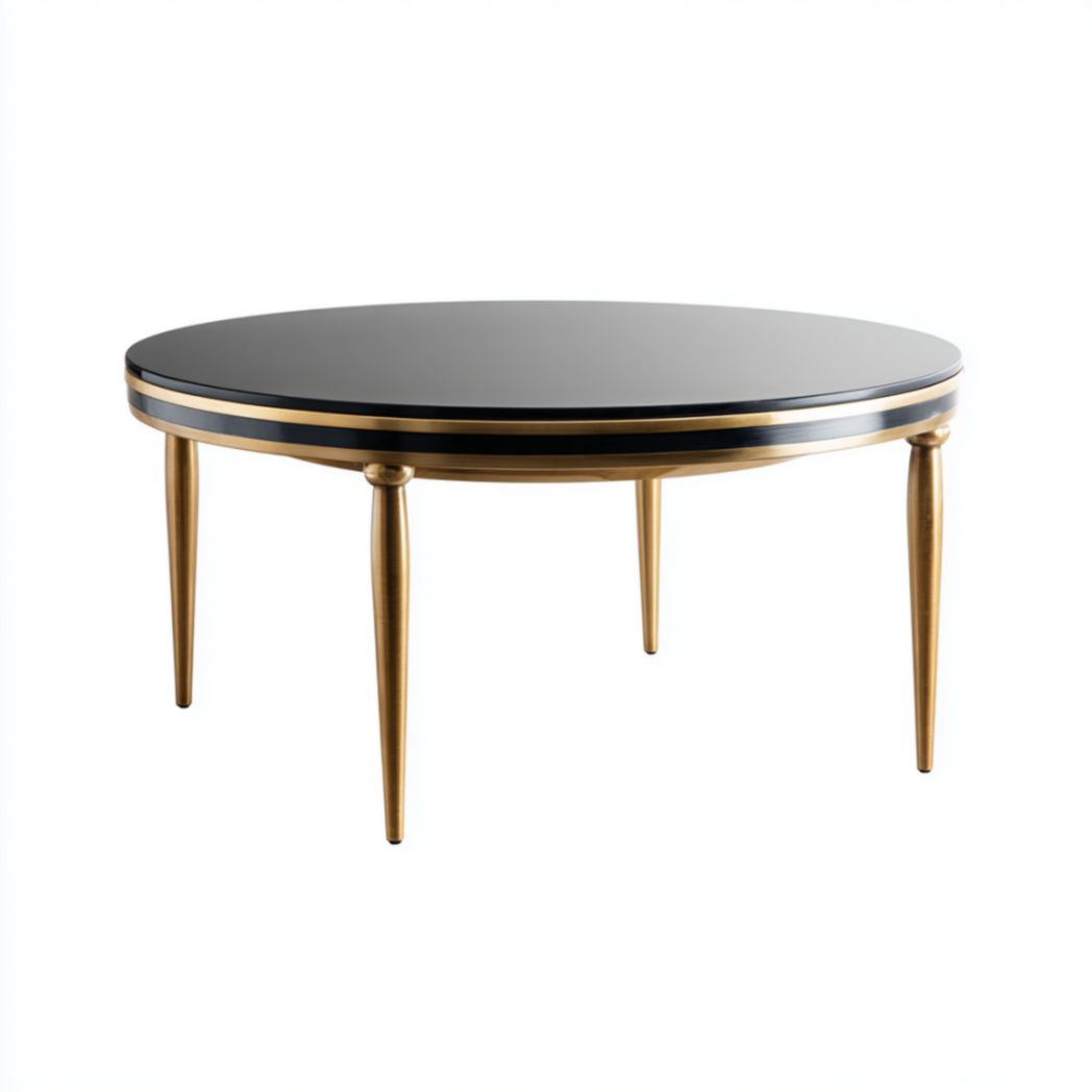 Table Basse Ronde en Verre Trempé Noir et Métal Doré-Qualityfurniturecr