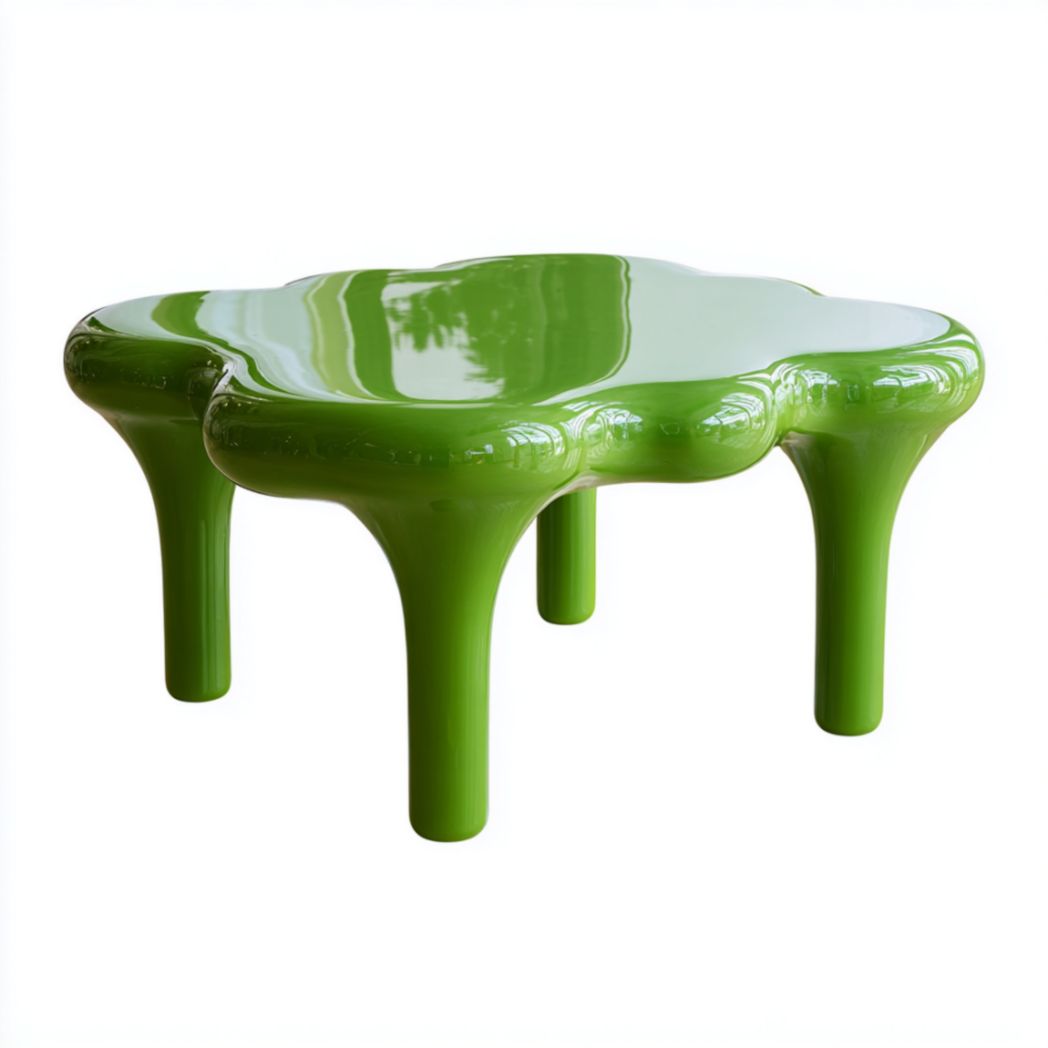 Table Basse en Résine Vert Flashy avec Structure Forme Fluide-Qualityfurniturecr