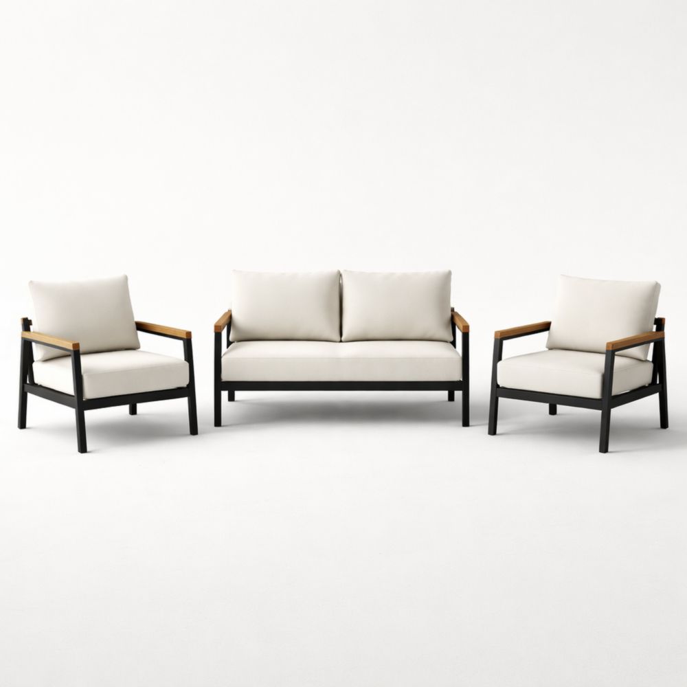 Ensemble de Salon Extérieur en Aluminium et Polyester Blanc