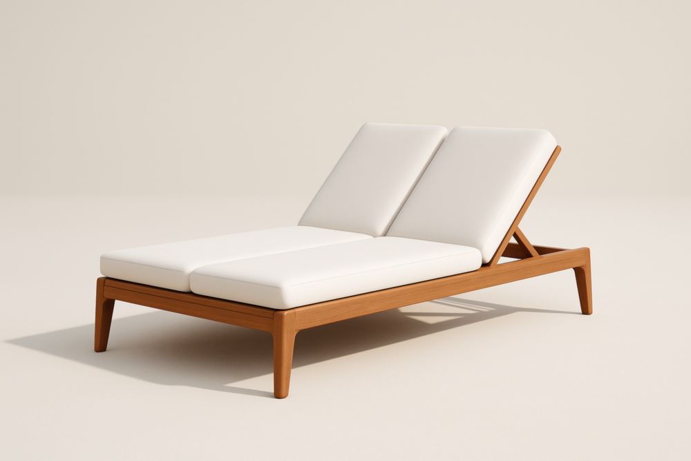 Transat Double en Bois de Teck avec Coussins Blancs