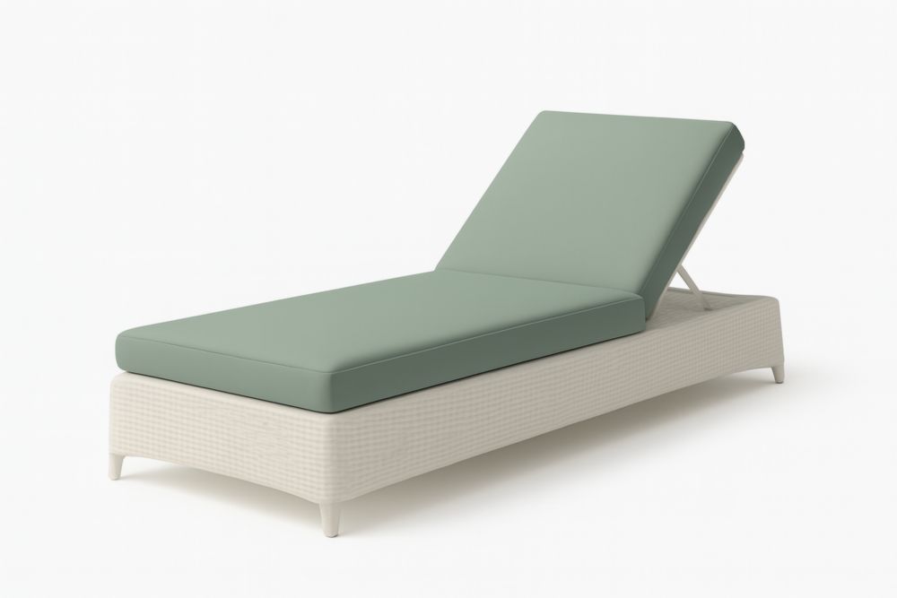 Chaise Longue Résine Tressée Blanche Coussins Polyester Vert