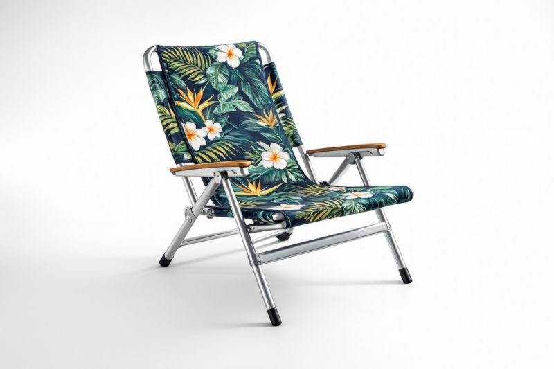 Chaise Pliante en Aluminium avec Accoudoirs en Bois et Tissu Imprimé Floral