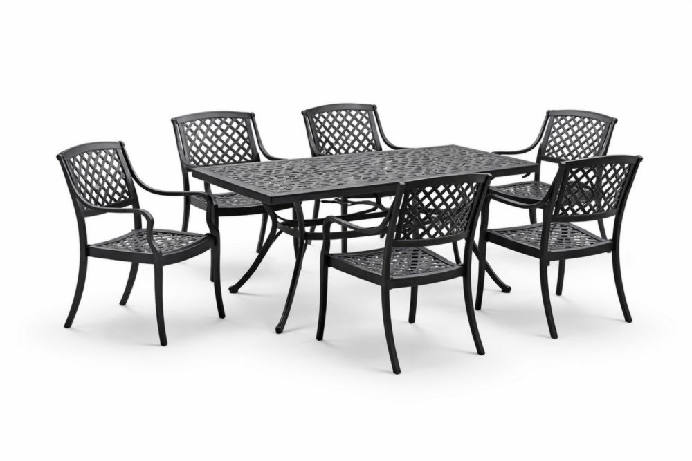 Ensemble de table à manger en aluminium noir pour extérieur