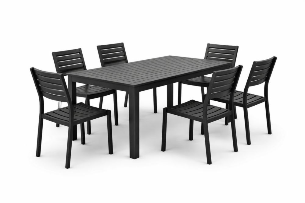 Ensemble de Salle à Manger Extérieur Table Rectangulaire et 6 Chaises en Aluminium Noir