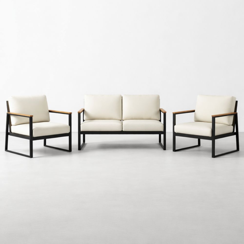 Ensemble de salon d'extérieur 3 pièces en aluminium avec coussins couleur Crème