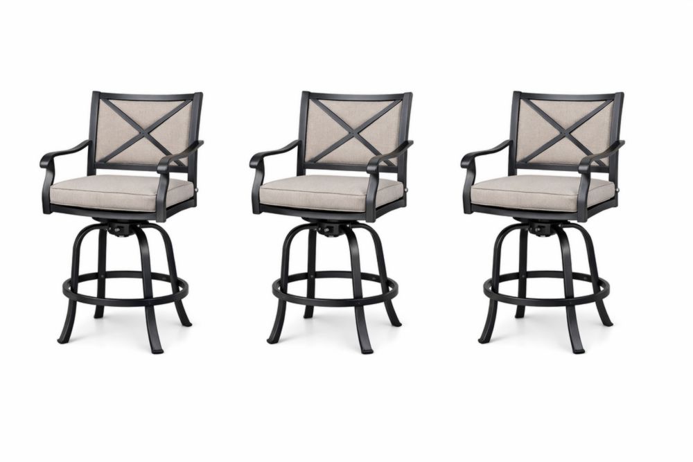 Set di 3 sgabelli girevoli in metallo e tessuto