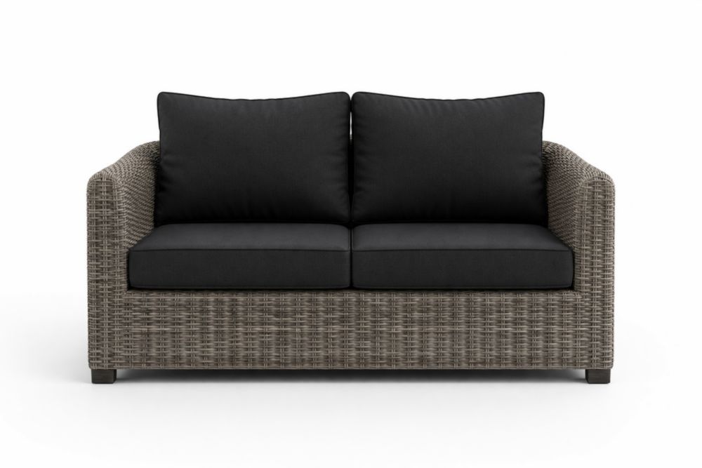 Divano a due posti in rattan sintetico con cuscini in poliestere Grigio/Nero