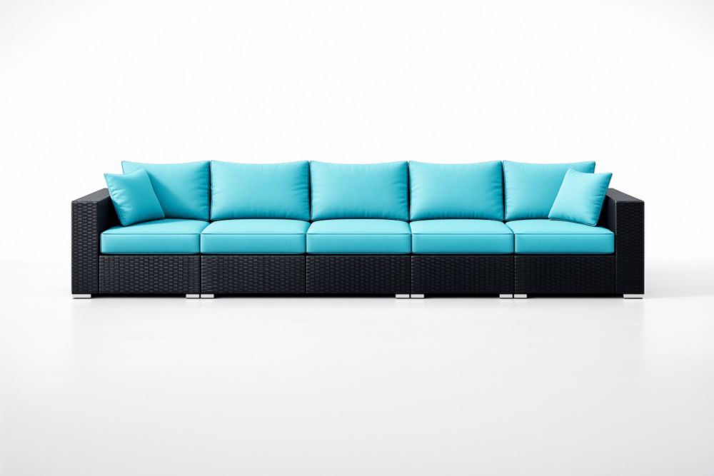 Divano modulare in rattan PE con cuscini turchesi per esterno