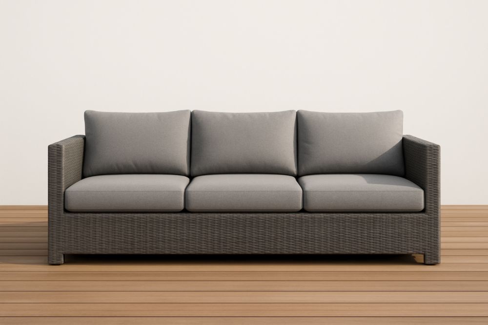 Divano Tre Posti in Rattan Sintetico Grigio