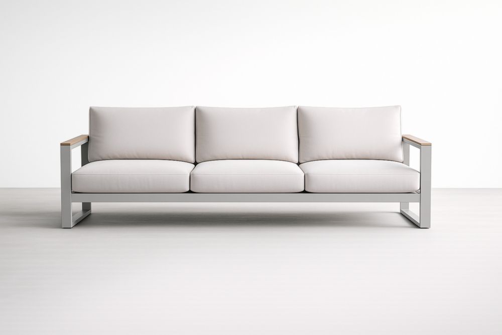 Divano a 3 posti in alluminio con cuscini crema