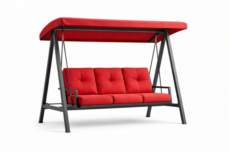 Dondolo a Tre Posti in Acciaio e Tessuto Rosso