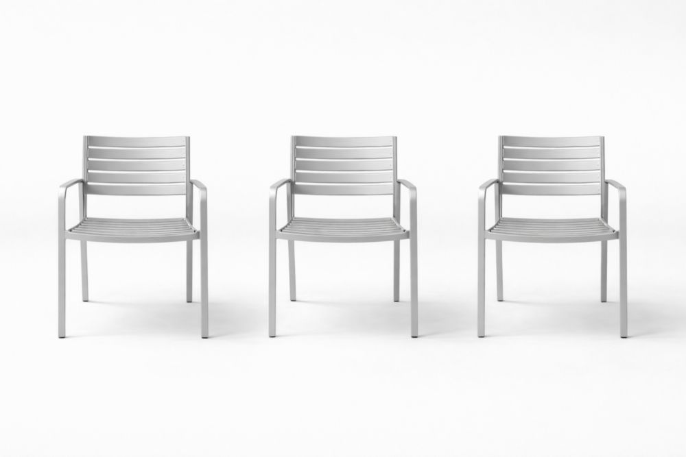 Set di 3 Sedie in Alluminio Argento con Braccioli