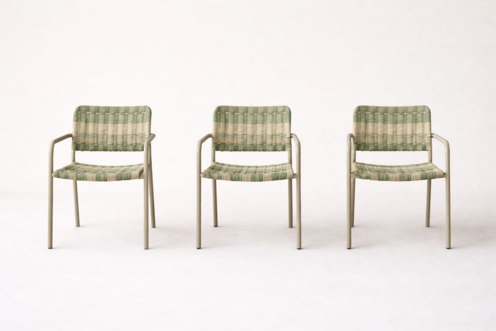 Set di 3 sedie da esterno in metallo e polipropilene intrecciato Verde/Beige