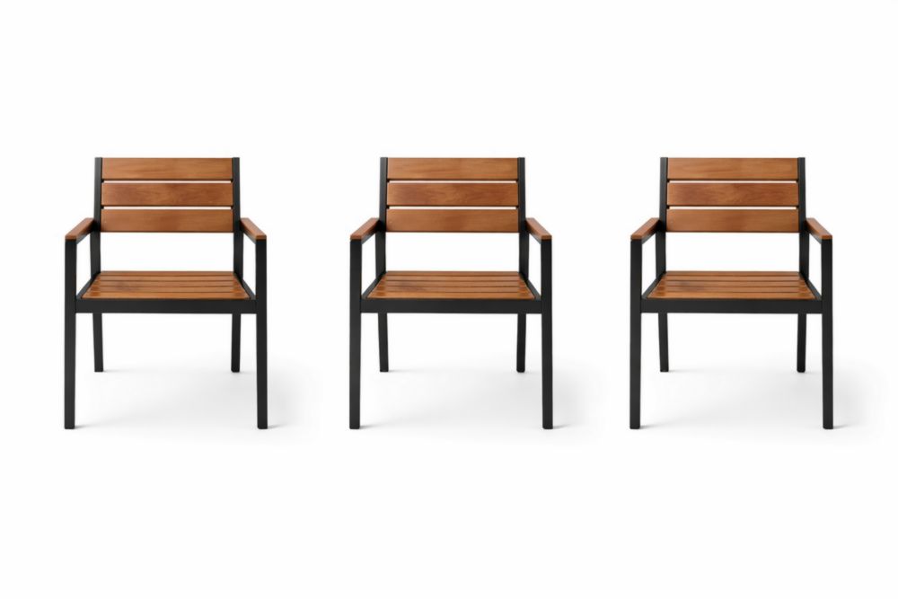 Set di 3 Sedie in Legno e Metallo Marrone/Nero