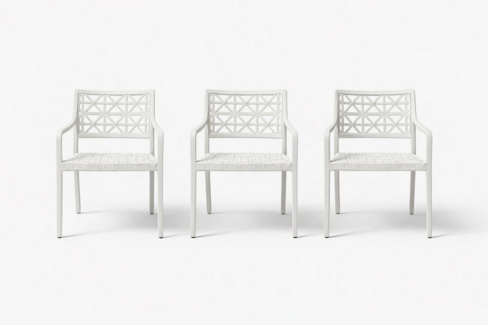 Set di 3 sedie in plastica bianca con schienale a griglia