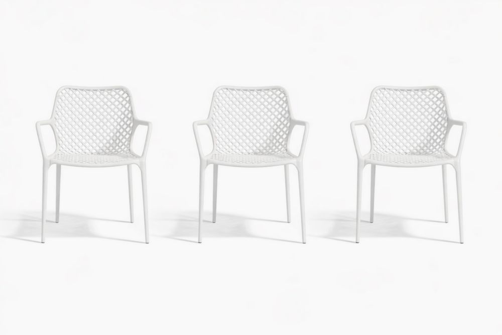 Set di 3 Sedie con Braccioli in Plastica Bianca 82x57x60 cm