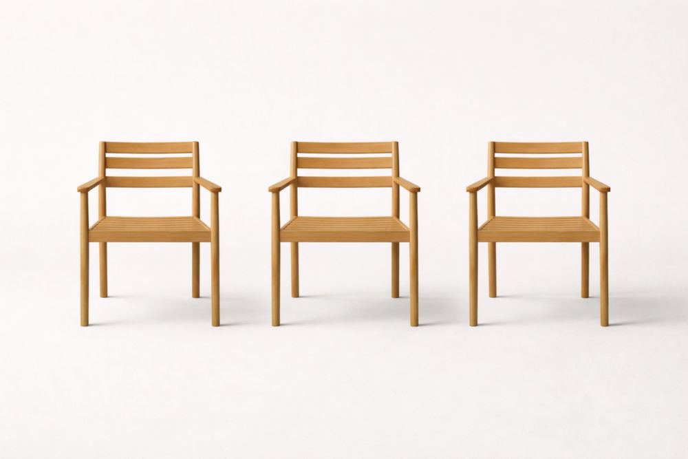 Set di 3 sedie in legno con braccioli