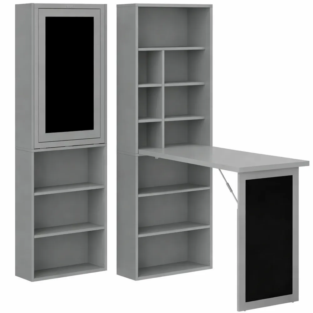 Bureau pliable avec étagères et tableau, 9 compartiments, réglable, pour chambre