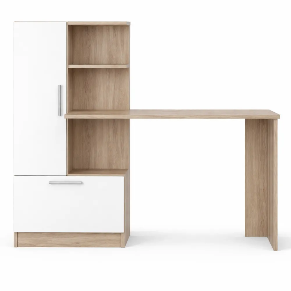 Bureau moderne en bois, finition sonoma et blanc, 150 cm