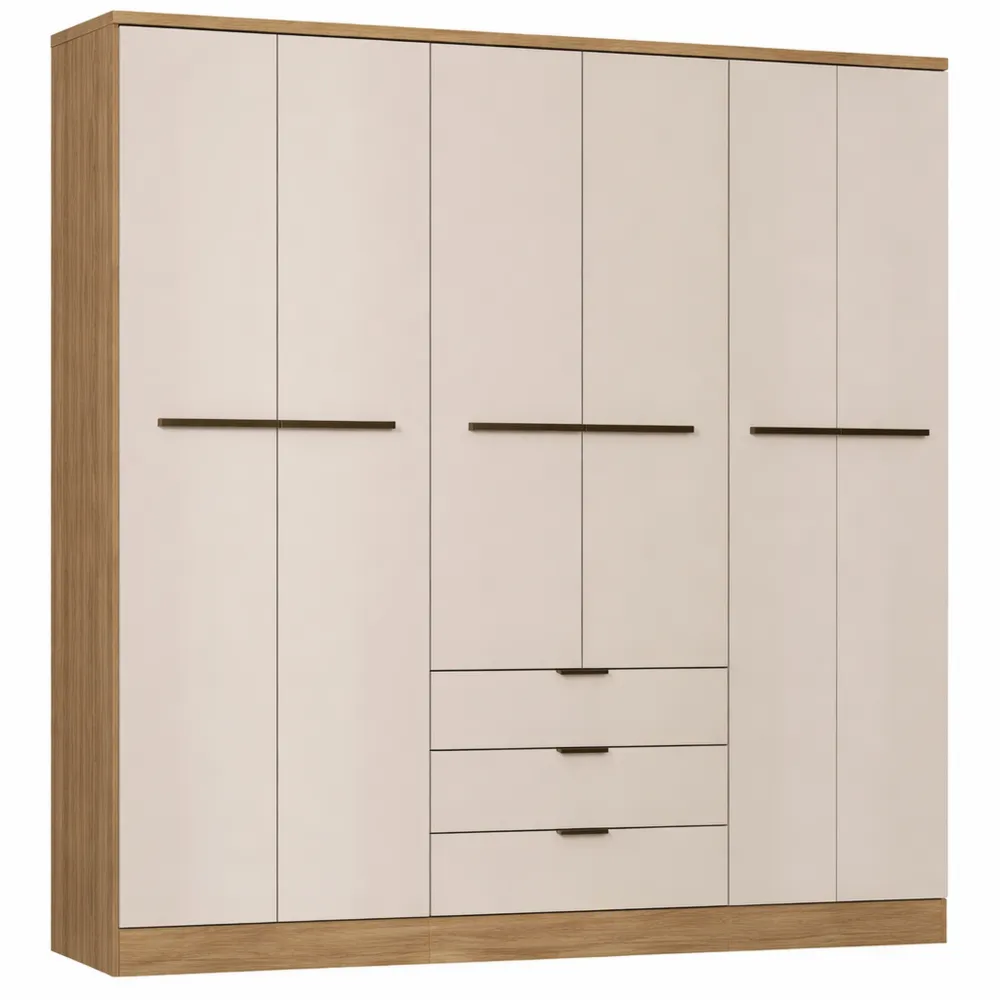 Grande armoire 6 portes avec tiroirs - Beige et naturel